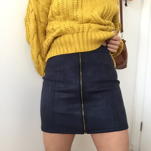 Navy blue Zipper Down Skirt‎ - Picture 1 of 6